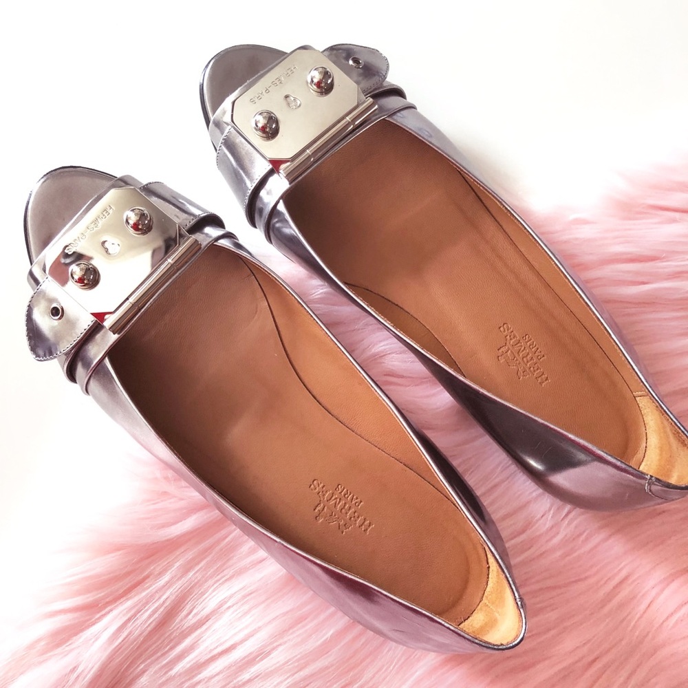 Hermès PHW Buckle Flats Size 7 / 37